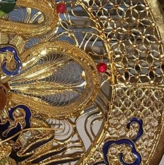 Dragon Filigree Cloisonne 3D Asian Decor Gold w Color ! - Picture 7 of 16